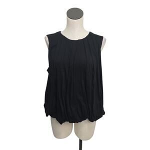 Madewell Sleeveless Crewneck Pleated Bubble Hem Top in Black Size XL